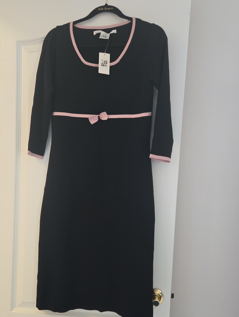 Max Studio Black Midi Dress with Pink Trim